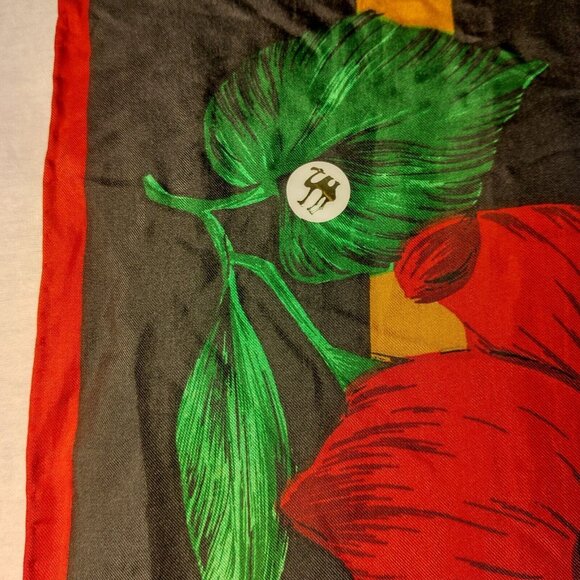 Golden Camel Silk Scarf Hand Rolled Black Red Floral Rectangle Fashion 16x58" - Picture 5 of 11